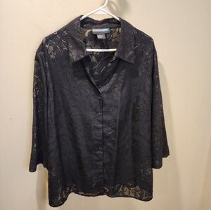 REQUIREMENTS black Plus Size see Through material button Down blouse 2X